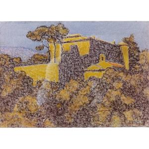 Jean-pierre Blanche (20th), Vauvenargues At Dusk, Pastel On Paper, Signed, Framed