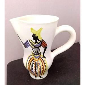 Roger Capron (1922–2006), White Ceramic Pitcher Decorated With A Figure, Signed "capron"
