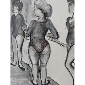 Rosso, (1924-1986), Dessin Fusain Sur Papier, Les Danseues, Signée En Bas à Gauche, Encadré