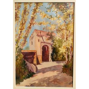 20th Century French School, View Of Granada, Gouache On Paper, Signed On The Right, Framed