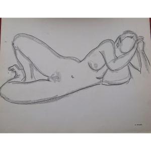 F. Diana (1903-1993), Reclining Nude, Drawing On Paper, Signed