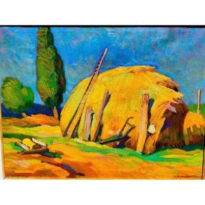 Canepa J.f (1894-1981), l'été En Provence, Huile Sur Toile Signé En Bas à Droite, Encadrée