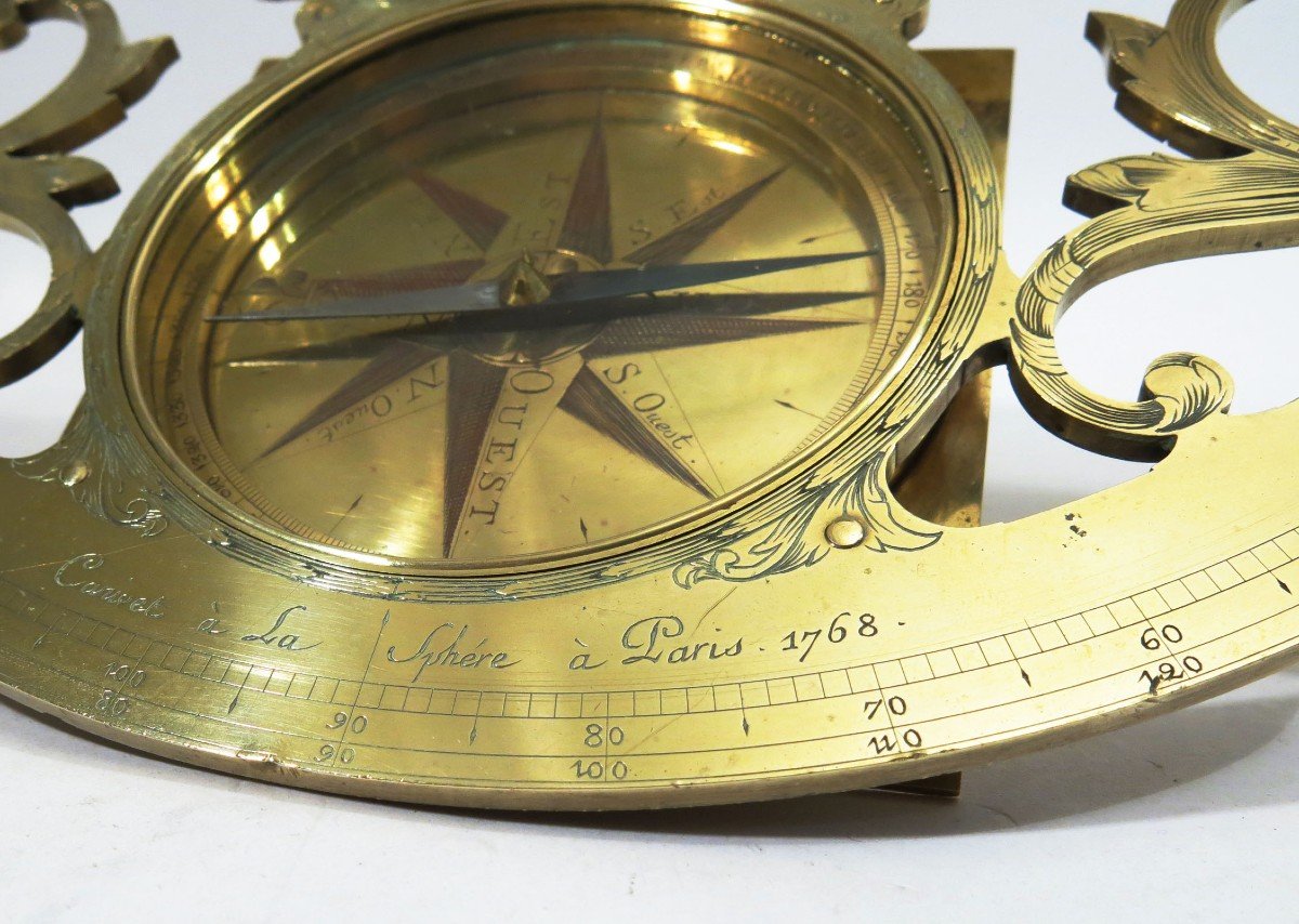 Large Pinnule Graphometer With Compass By Canivet At Paris, 1768.-photo-4
