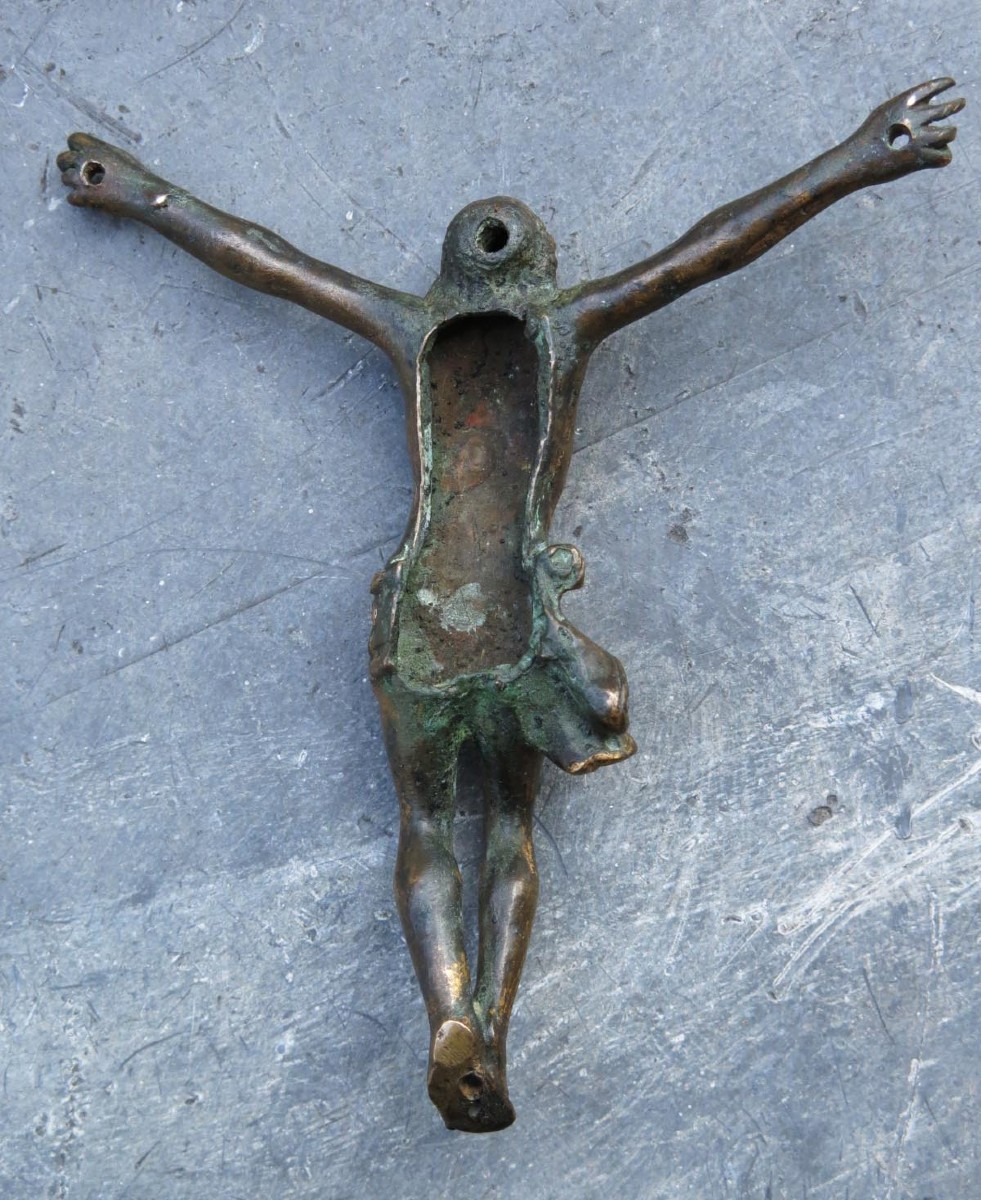 Petit christ d'applique en bronze doré, fin XVIIème.-photo-2