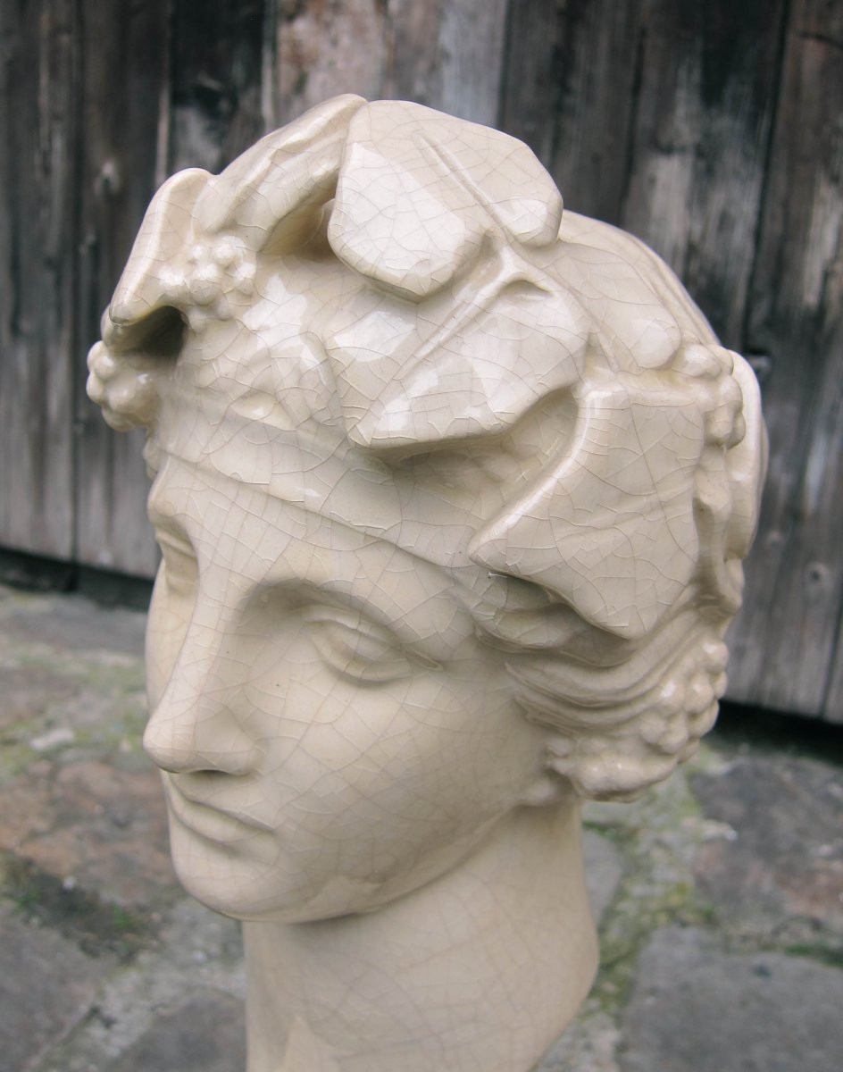 Bust Of A Young Bacchus In Crackled Earthenware By Kaza.-photo-3