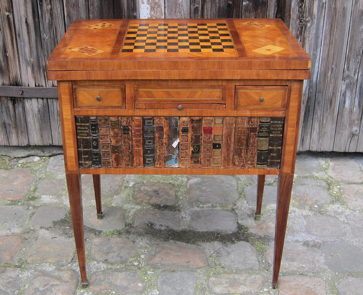 Petite table à jeux marquetée XIXème.-photo-2