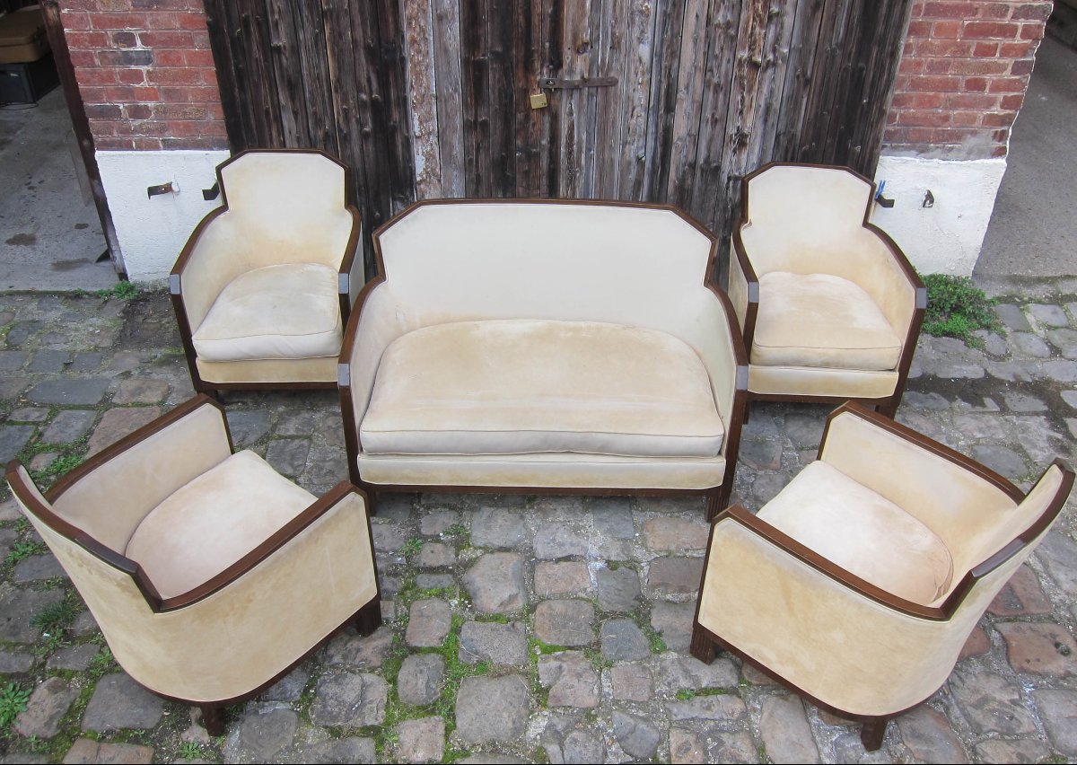 Important Art Deco Living Room: A Sofa + Four Armchairs. France 1935.