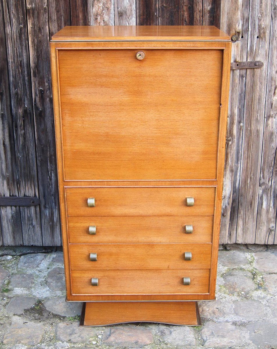 A Ladie's Writing Desk From The 1940s, With Beech Veneer And Bronze Handles.-photo-2