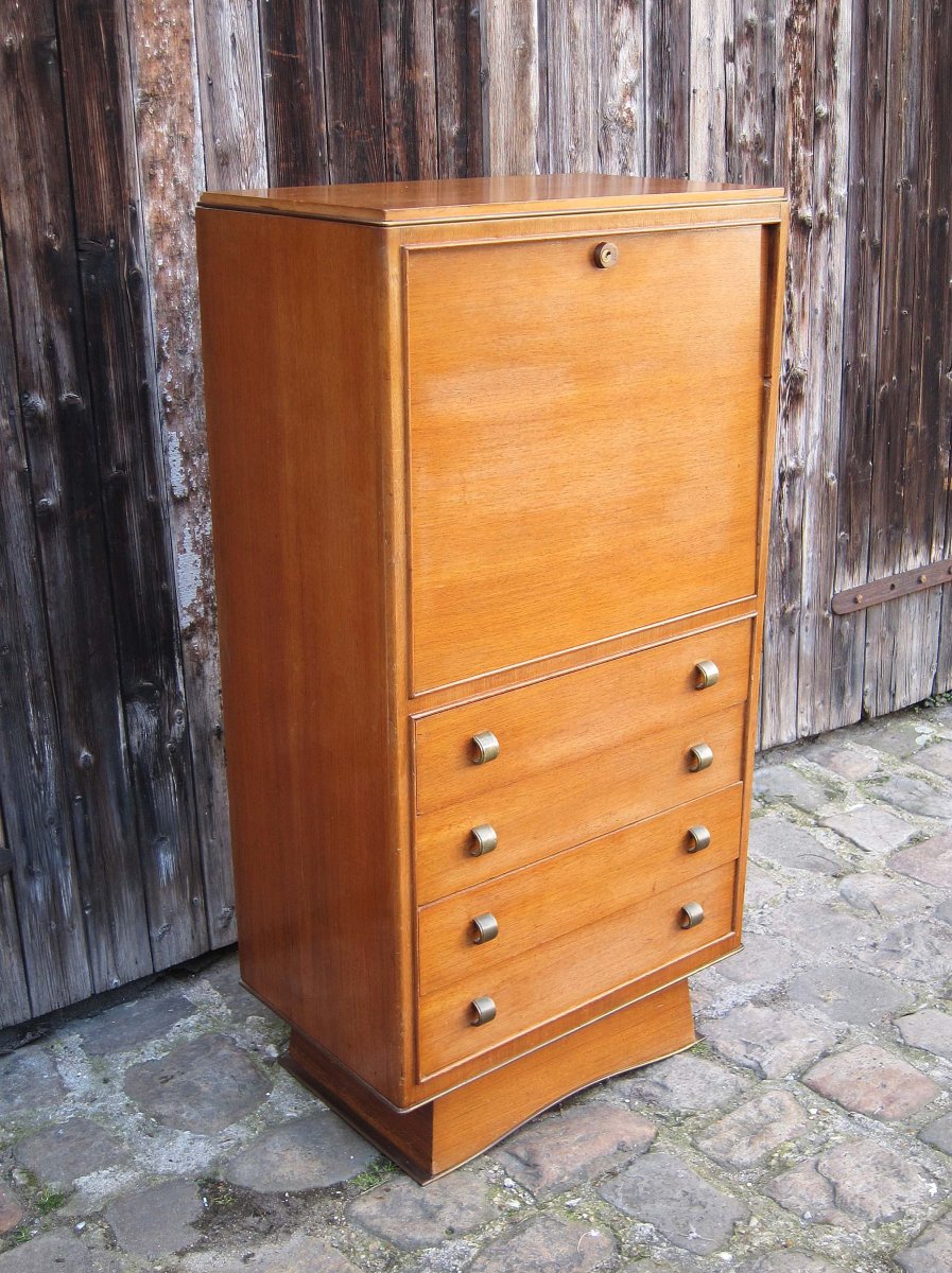 A Ladie's Writing Desk From The 1940s, With Beech Veneer And Bronze Handles.-photo-3