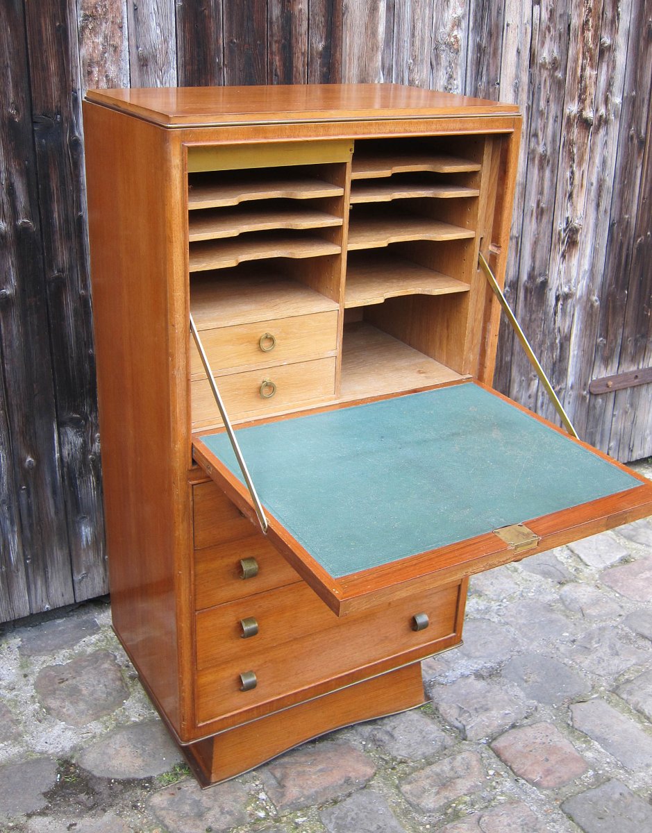 A Ladie's Writing Desk From The 1940s, With Beech Veneer And Bronze Handles.-photo-4