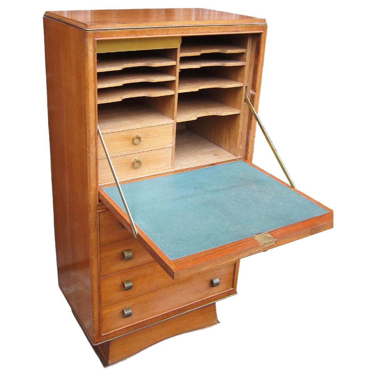 A Ladie's Writing Desk From The 1940s, With Beech Veneer And Bronze Handles.