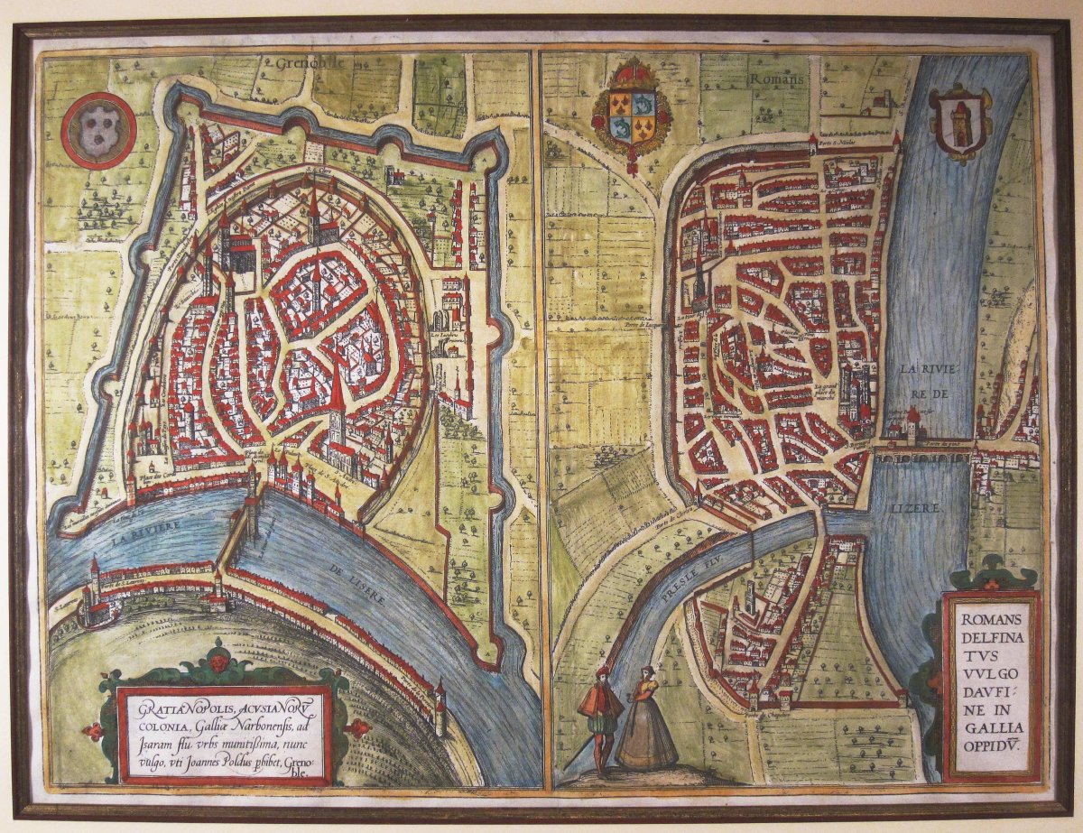 Antique Map Of Grenoble And Roman-sur-isère By F. Hogenberg, C. 1650.-photo-2