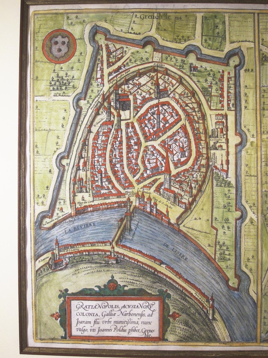 Antique Map Of Grenoble And Roman-sur-isère By F. Hogenberg, C. 1650.-photo-3