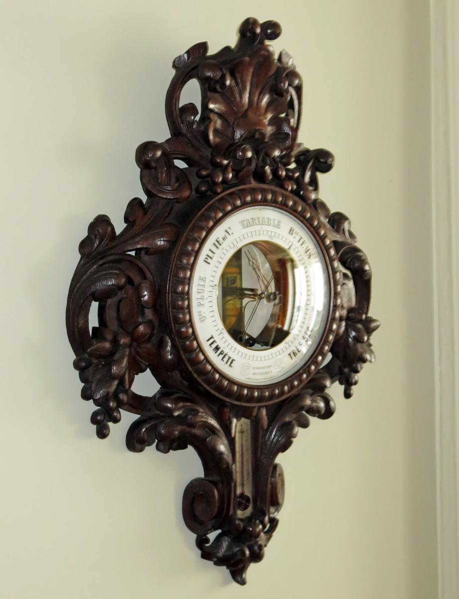 Wall Barometer Bourdon & Richard Carved Oak. C.1855-photo-2