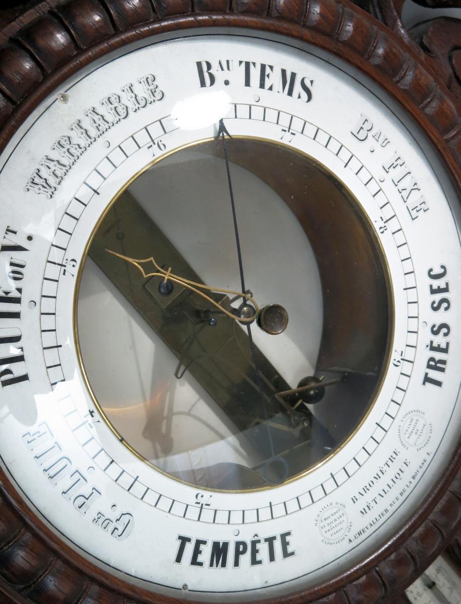 Wall Barometer Bourdon & Richard Carved Oak. C.1855-photo-4