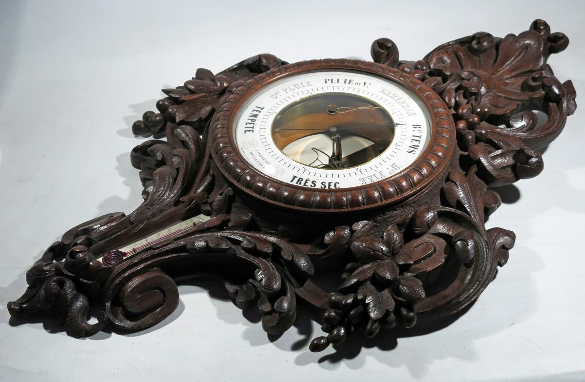 Wall Barometer Bourdon & Richard Carved Oak. C.1855-photo-2