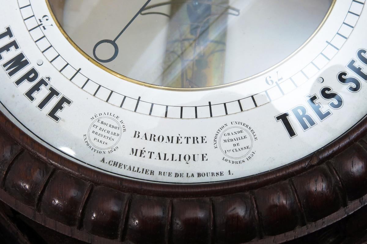 Wall Barometer Bourdon & Richard Carved Oak. C.1855-photo-3