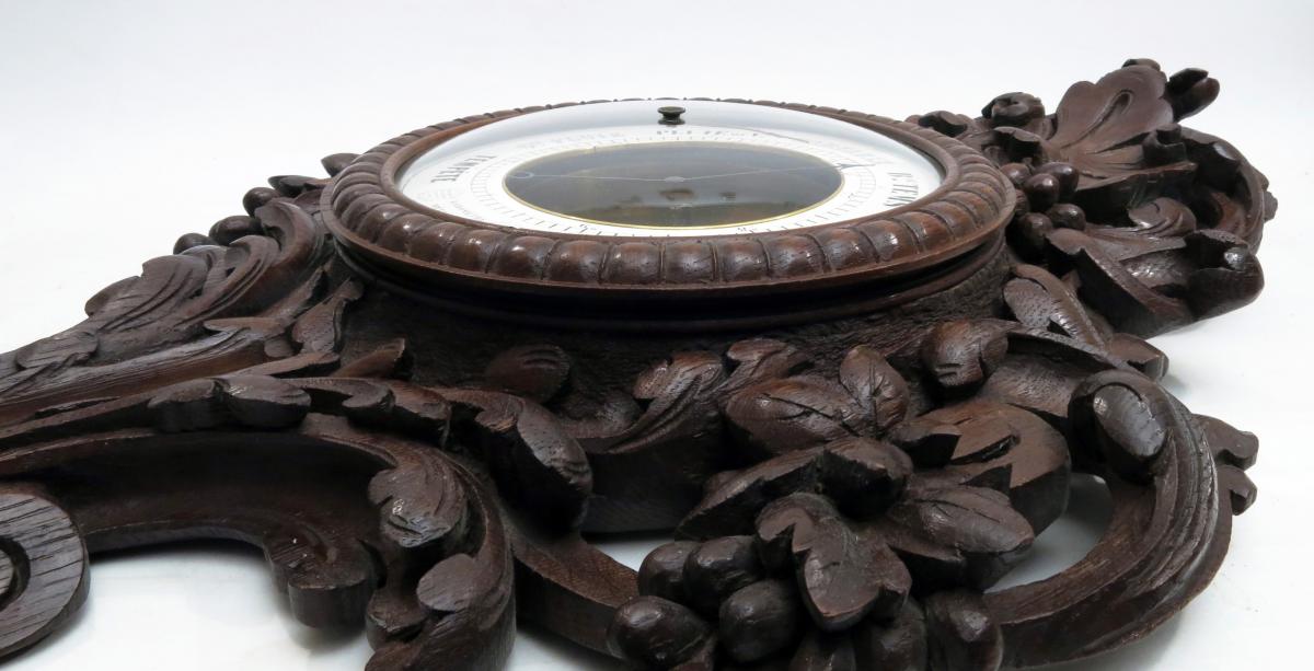 Wall Barometer Bourdon & Richard Carved Oak. C.1855-photo-4