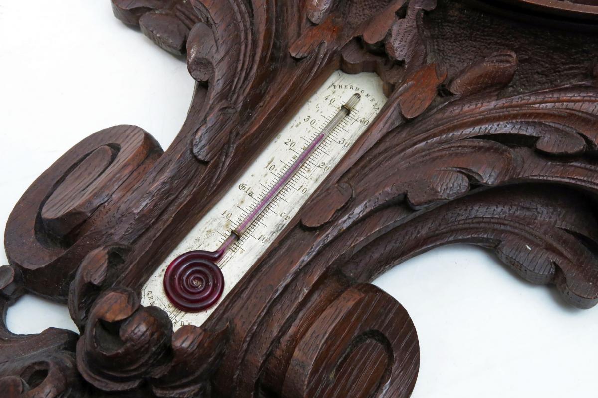 Wall Barometer Bourdon & Richard Carved Oak. C.1855-photo-5