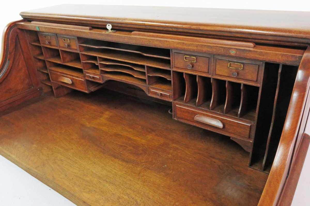 Large Roll-top Walnut Desk With Its Armchair. 1920-photo-1