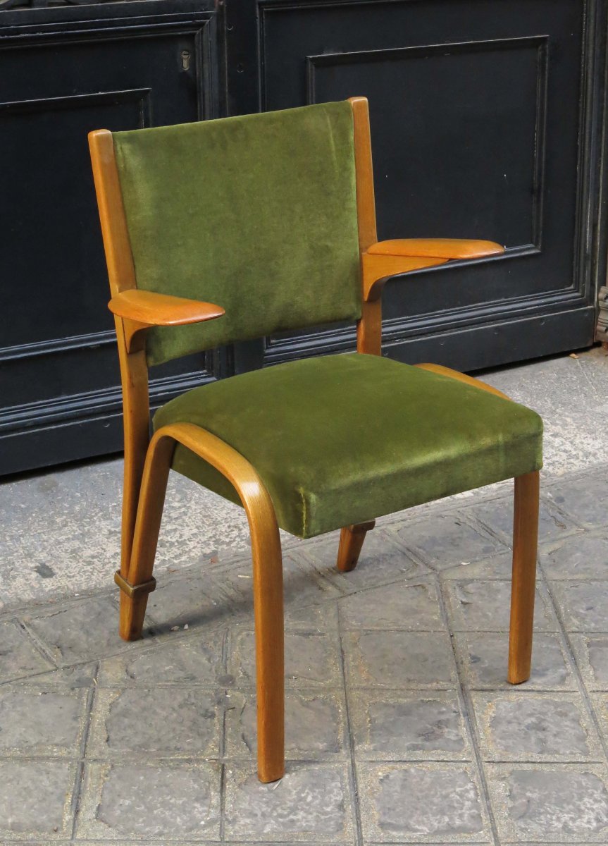 Bent Wood Armchair "bow Wood" Steiner 1950.-photo-1