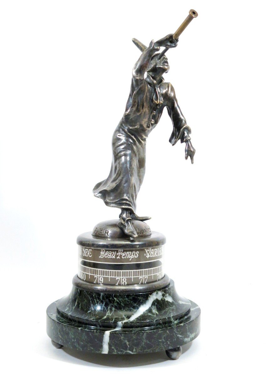 Nostradamus Barometer Of Silvered Bronze.-photo-2