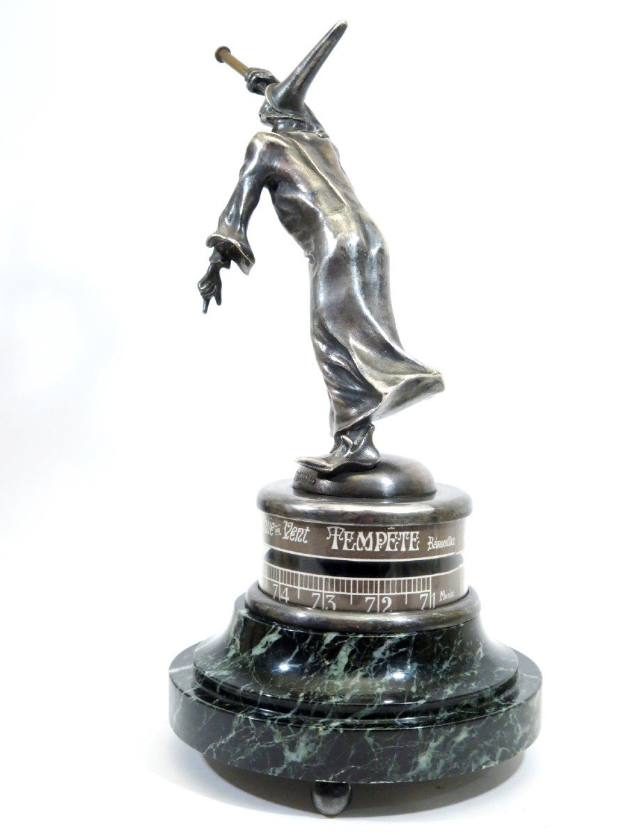 Nostradamus Barometer Of Silvered Bronze.-photo-3