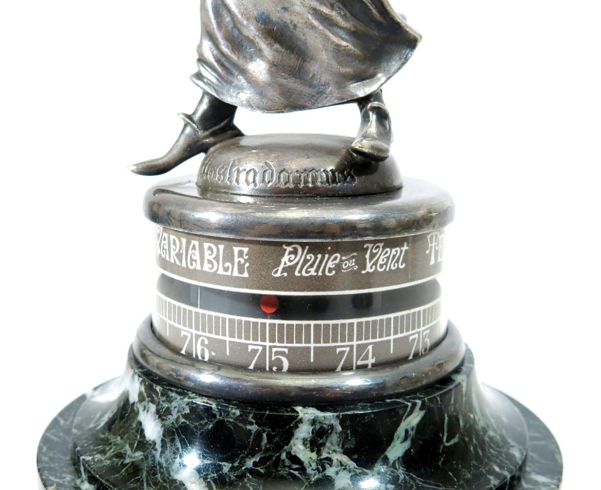 Nostradamus Barometer Of Silvered Bronze.-photo-2