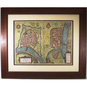 Carte ancienne de Grenoble et Roman sur Isère par Frans Hogenberg, vers 1650.