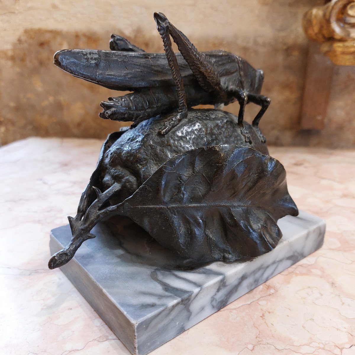 Bronze, Cricket On A Lemon, Italy 19th Century-photo-2