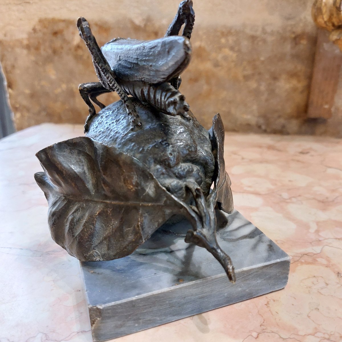 Bronze, Cricket On A Lemon, Italy 19th Century-photo-3