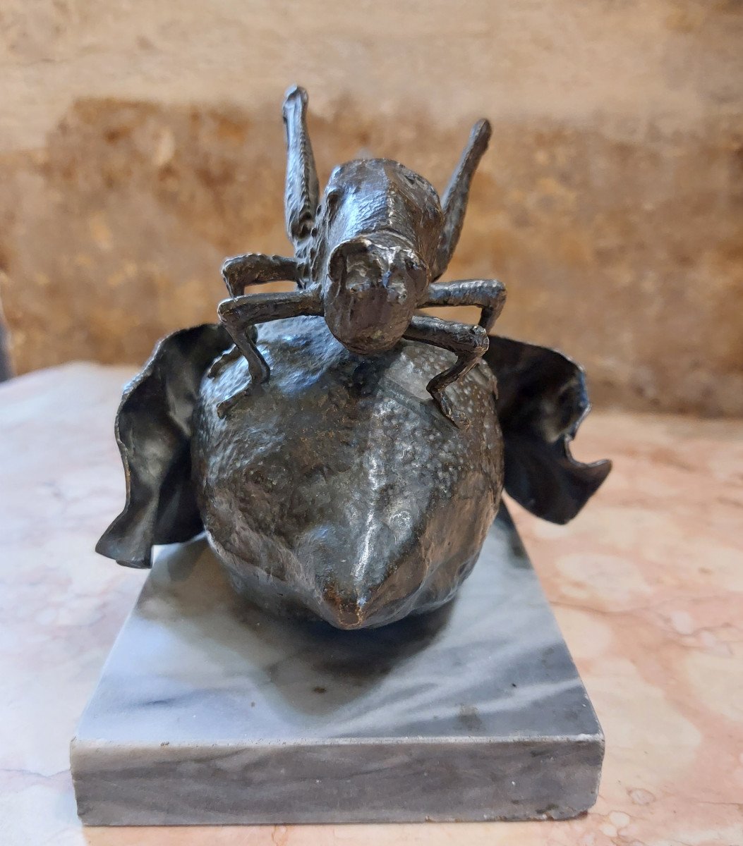 Bronze, Cricket On A Lemon, Italy 19th Century-photo-1