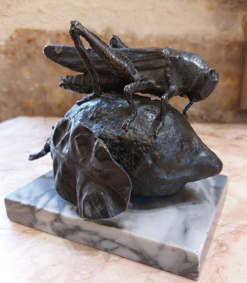 Bronze, Cricket On A Lemon, Italy 19th Century