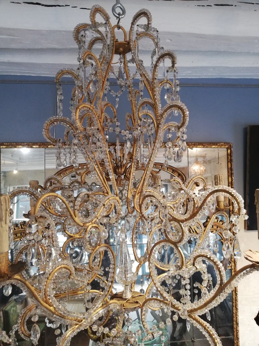 Chandelier In Gilded Wrought Iron, Italy 19th Century-photo-2