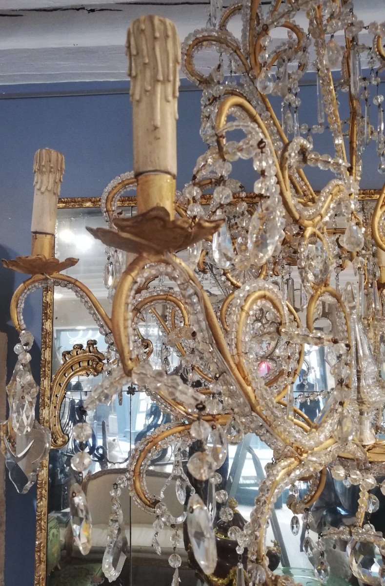 Chandelier In Gilded Wrought Iron, Italy 19th Century-photo-3