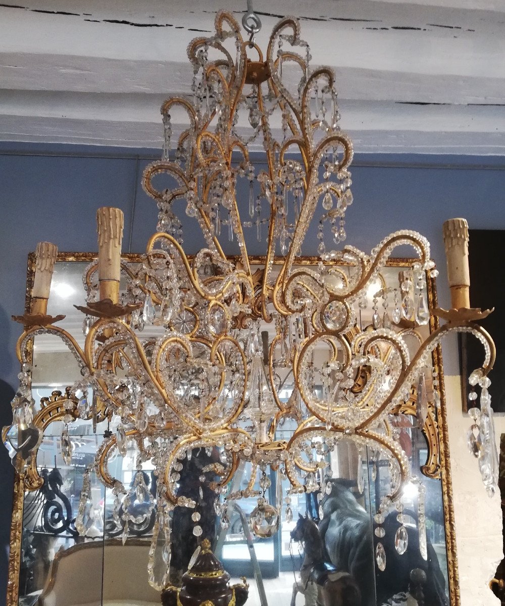 Chandelier In Gilded Wrought Iron, Italy 19th Century