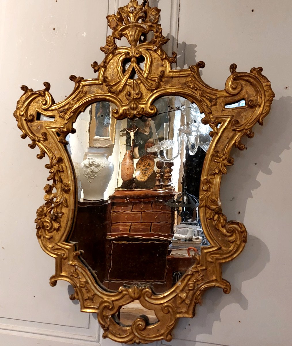 Miroir En Bois Doré Gênes Italie XVIII ème Siècle
