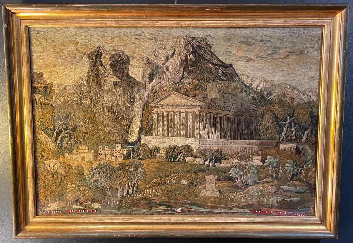 Broderie Représentant Le Temple De Delphe, 1843