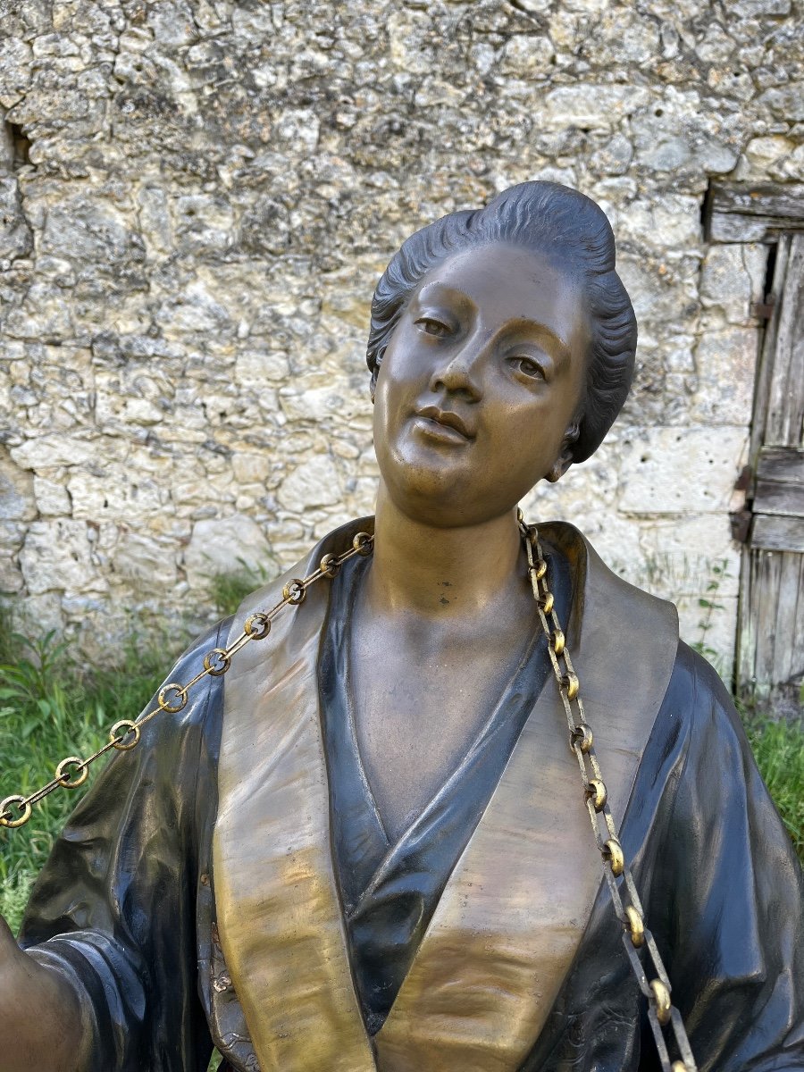 Polychrome Spelter Sculpture Representing A Geisha Signed René Charles Massé-photo-4