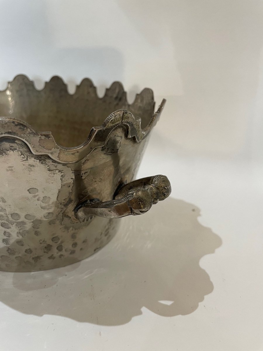 Glass Cooler In Hammered Silver Metal Early Twentieth-photo-2