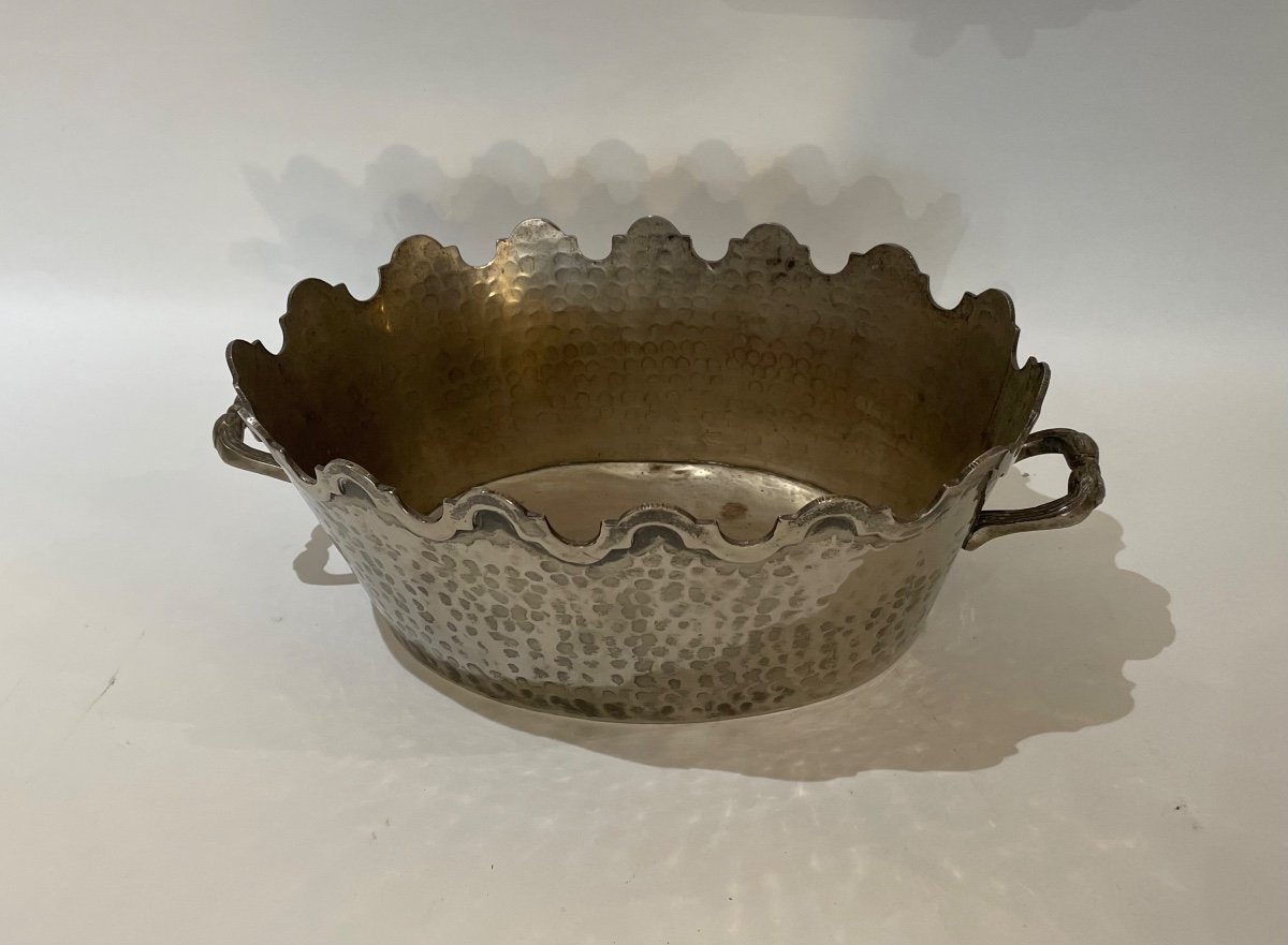 Glass Cooler In Hammered Silver Metal Early Twentieth