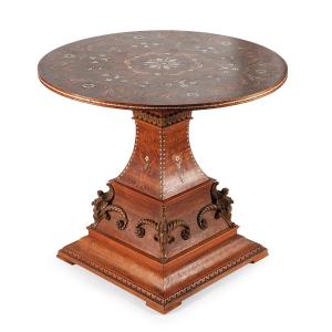 Inlaid Pedestal Table, Italy 19th Century