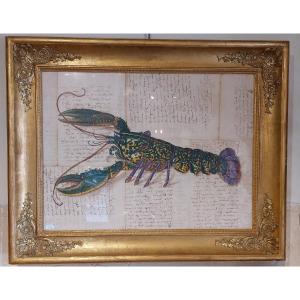 Aquarelle "langouste" Italie Fin 19e Siècle