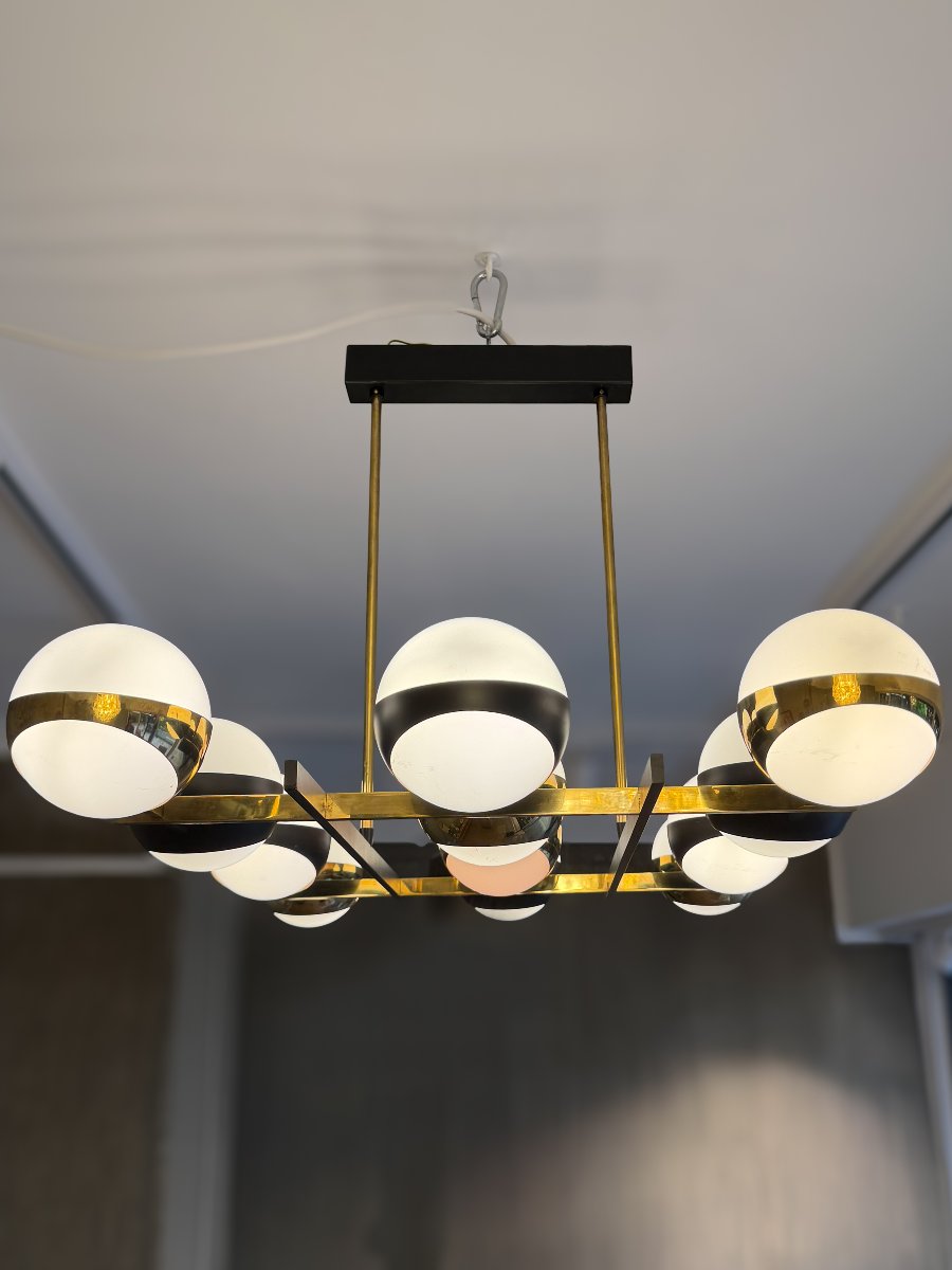 Stilnovo (Milan), suspension composées de 12 globes en verre dépoli-photo-2