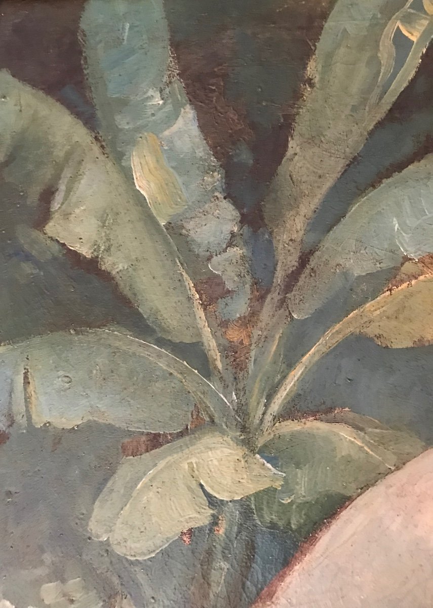 Young Girl With A Banana Tree - Mai Thu - Oil On Canvas, Signed - Vietnam - Indochina-photo-1
