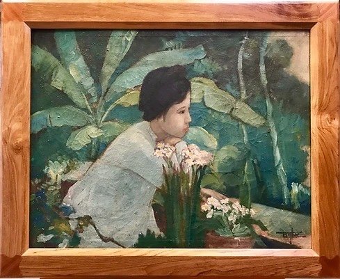 Young Girl With A Banana Tree - Mai Thu - Oil On Canvas, Signed - Vietnam - Indochina