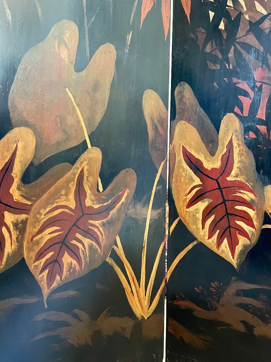 Village Au Bord De l'Eau - Vietnamese School Early Twentieth - Screen Of 6 Lacquered Panels-photo-4