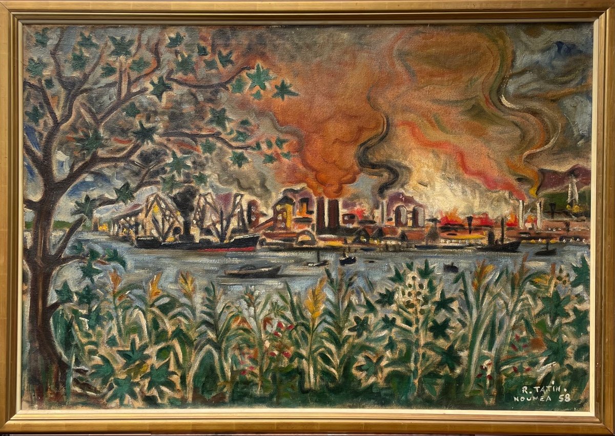Port Of Nouméa - Robert Tatin d'Avesnières - Oil On Canvas Signed And Dated 58 - Caledonia