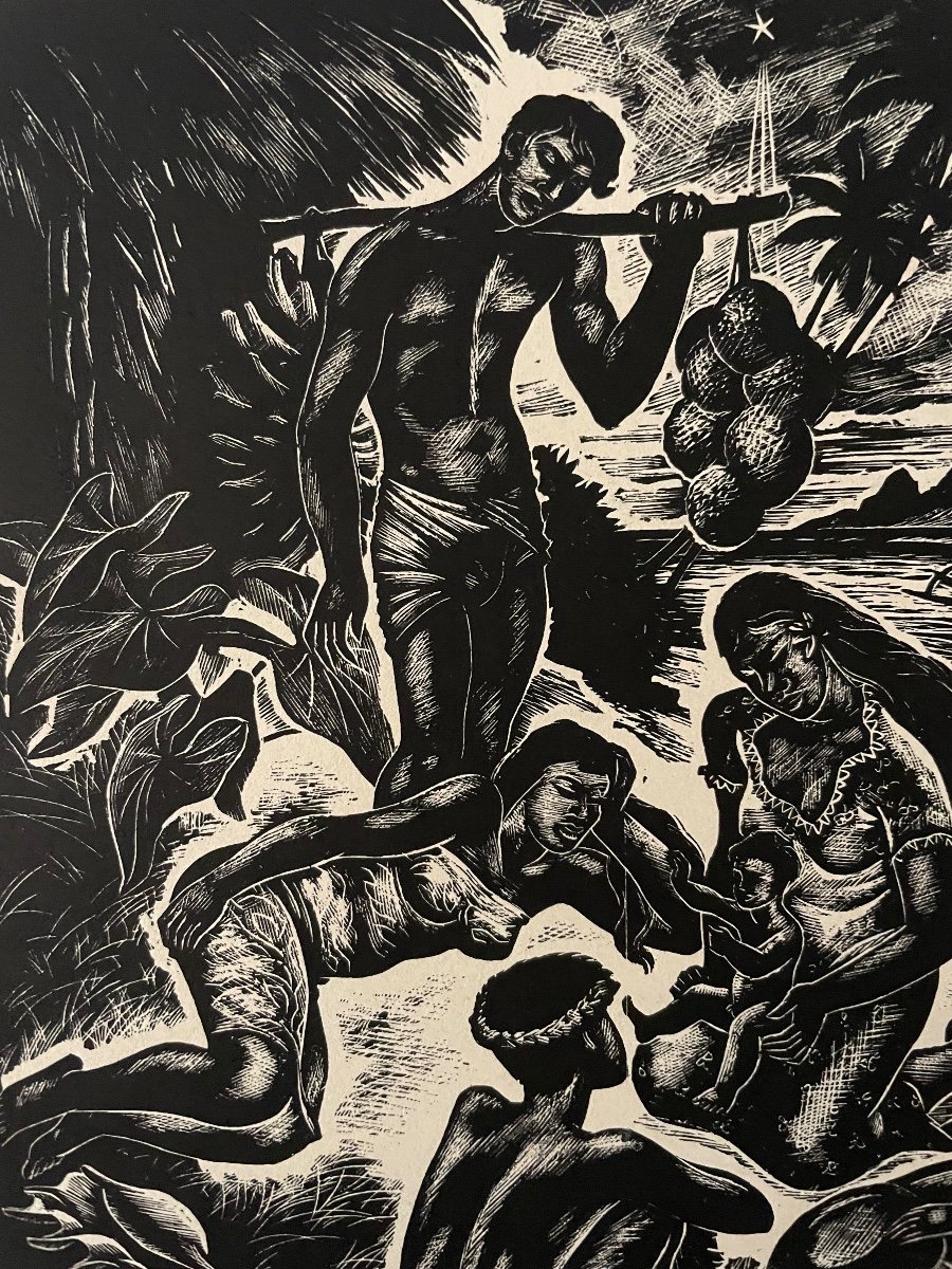 Jacques Boullaire (1893-1976) Noel Tahitien Etching, Signed Lower Right And Titled-photo-1