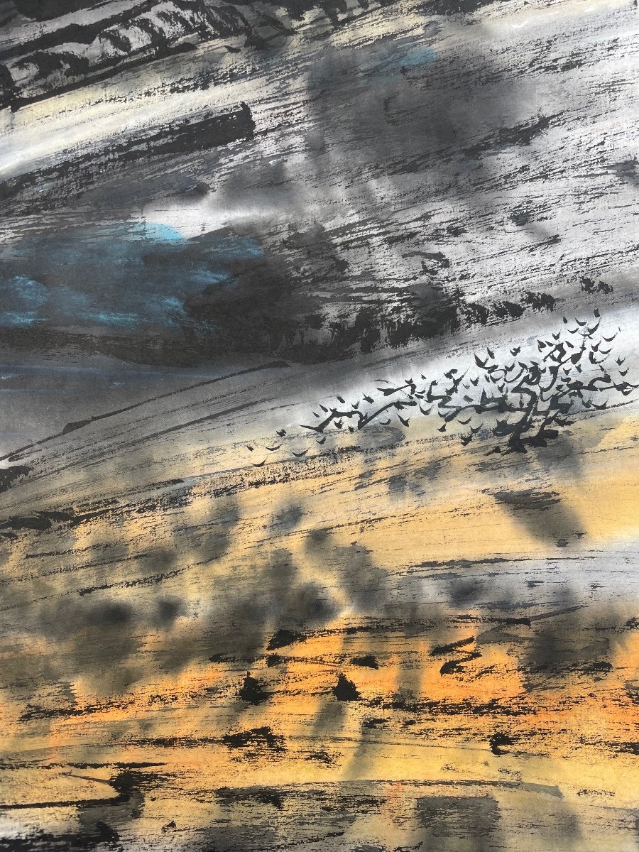Huang Jiannan - Aquarelle Signée Avec Cachet De l'Artiste En H. à G. - 67 X 69 Cm  - Chine-photo-2